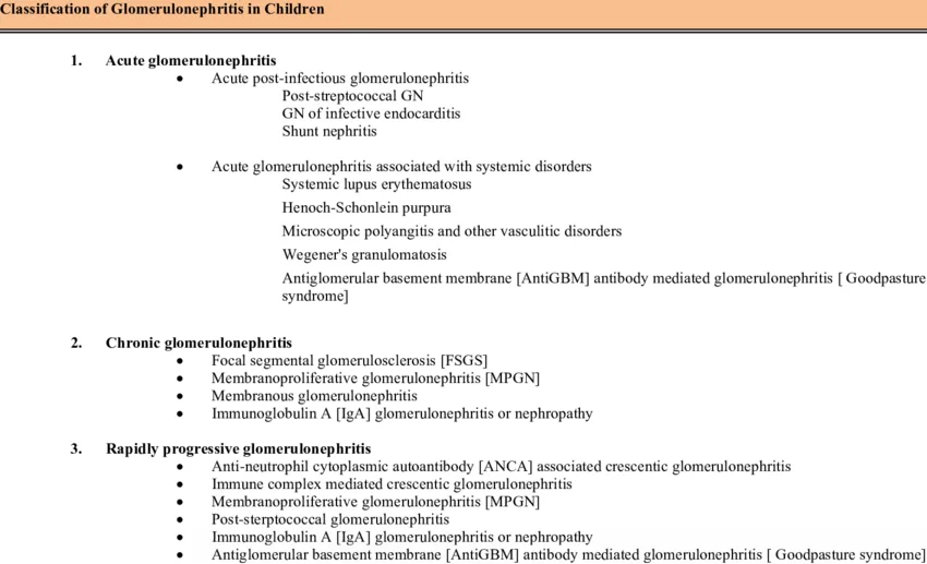 Classification Of Glomerulonephritis In Children