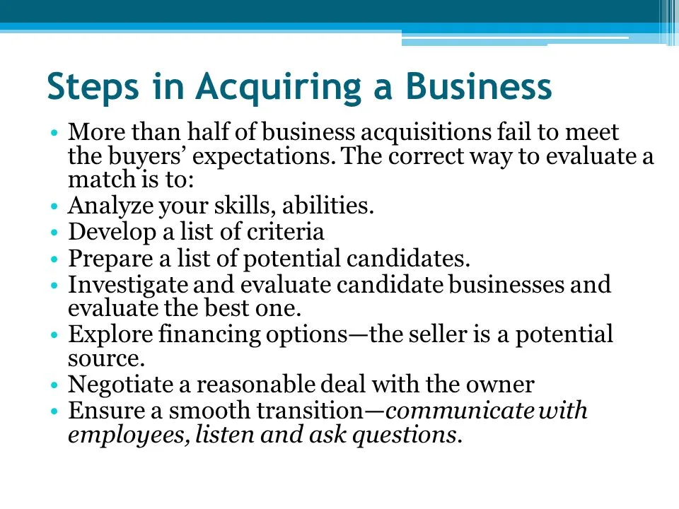 STEPS IN ACQUIRING BUYING AN EXISTING BUSINESS