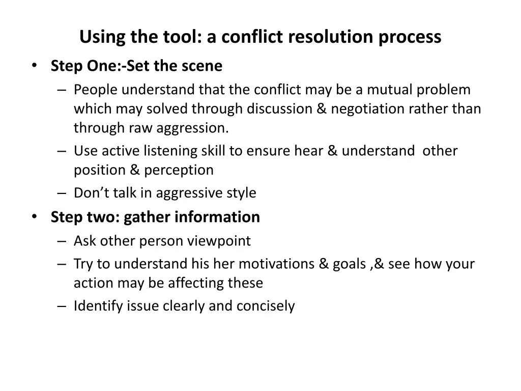USING THE TOOL A CONFLICT RESOLUTION PROCESS